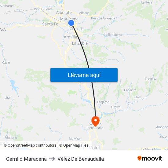 Cerrillo Maracena to Vélez De Benaudalla map