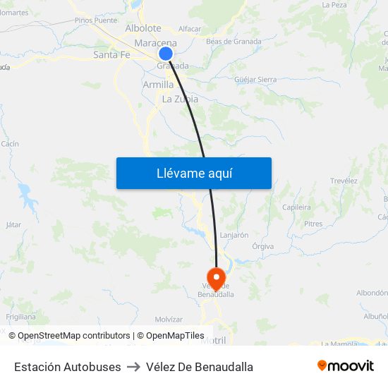 Estación Autobuses to Vélez De Benaudalla map