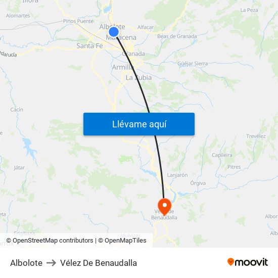 Albolote to Vélez De Benaudalla map