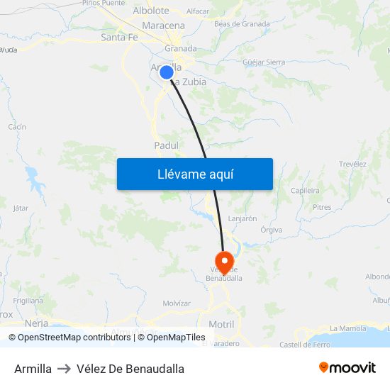 Armilla to Vélez De Benaudalla map