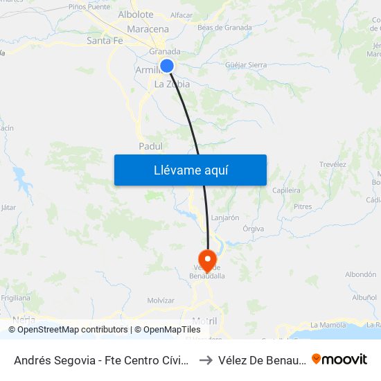 Andrés Segovia - Fte Centro Cívico Zaidín to Vélez De Benaudalla map