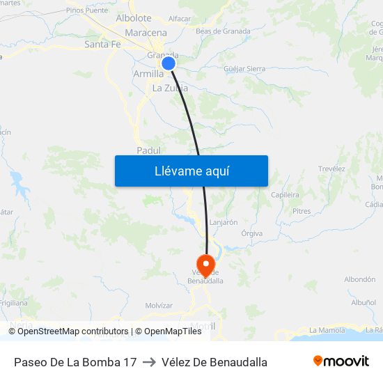 Paseo De La Bomba 17 to Vélez De Benaudalla map