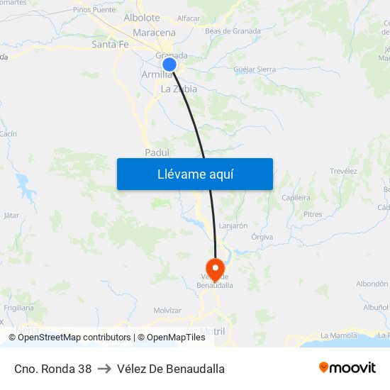 Cno. Ronda 38 to Vélez De Benaudalla map