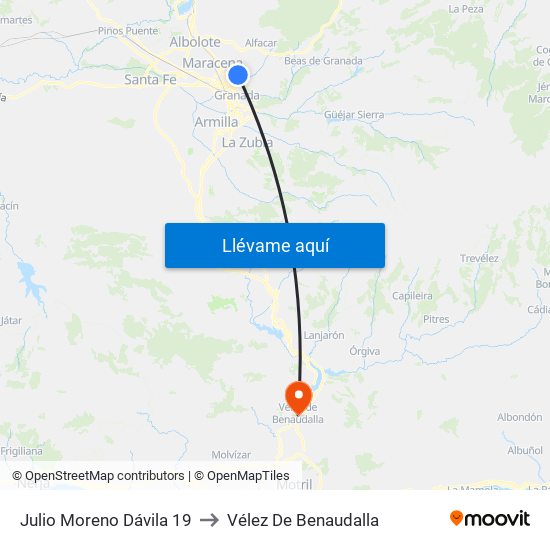 Julio Moreno Dávila 19 to Vélez De Benaudalla map