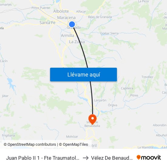 Juan Pablo II 1 - Fte Traumatología to Vélez De Benaudalla map