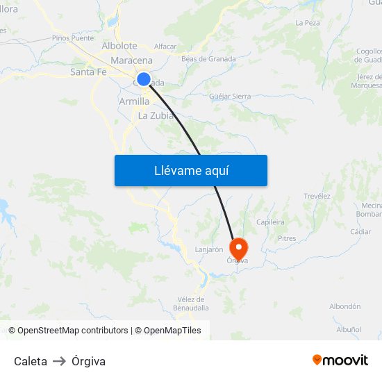 Caleta to Órgiva map