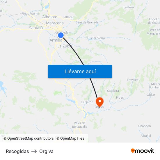 Recogidas to Órgiva map