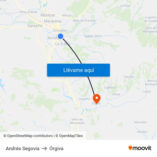 Andrés Segovia to Órgiva map