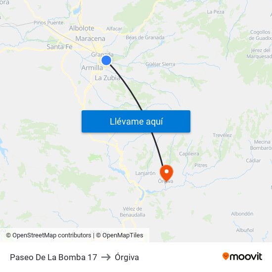 Paseo De La Bomba 17 to Órgiva map