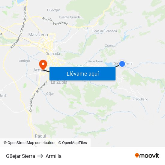 Güejar Sierra to Armilla map