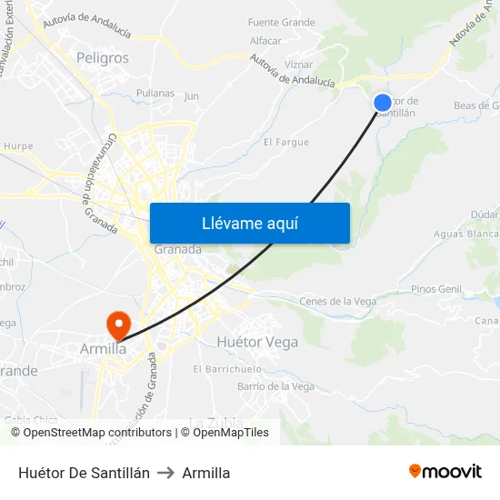 Huétor De Santillán to Armilla map