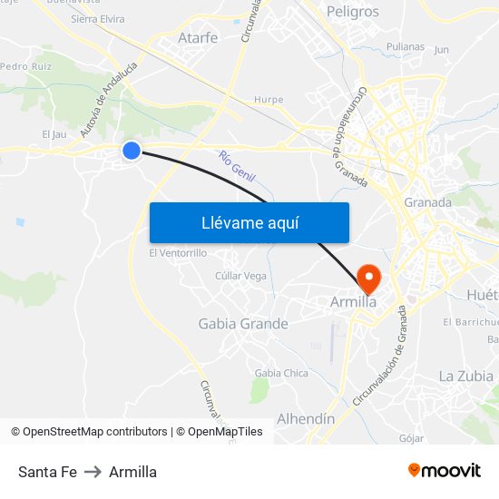 Santa Fe to Armilla map