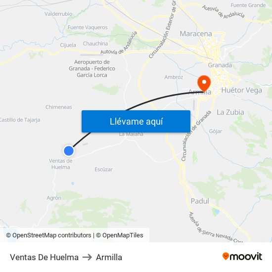 Ventas De Huelma to Armilla map