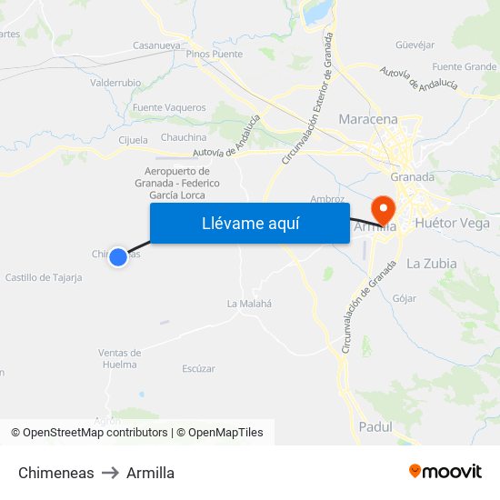 Chimeneas to Armilla map