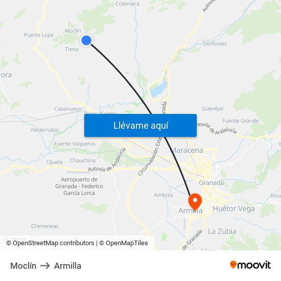 Moclín to Armilla map