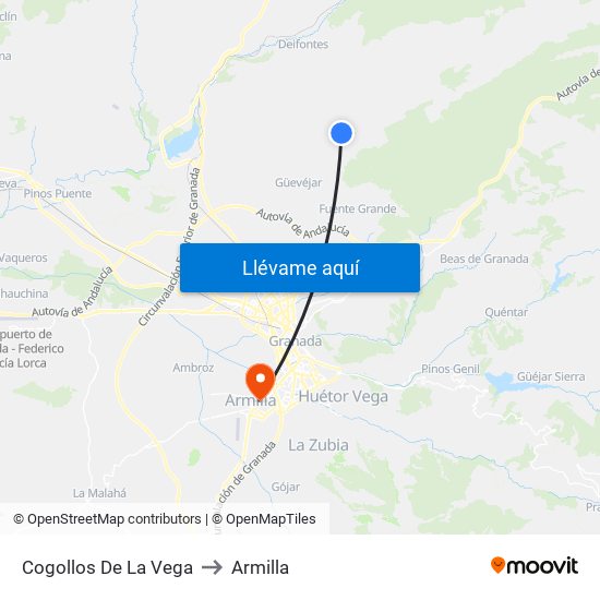 Cogollos De La Vega to Armilla map