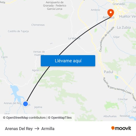 Arenas Del Rey to Armilla map