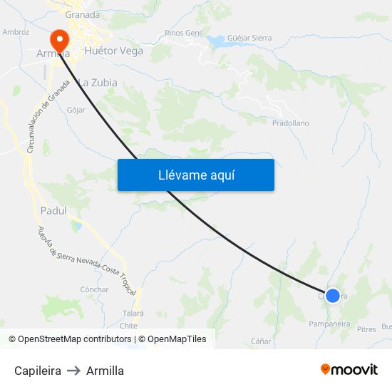 Capileira to Armilla map