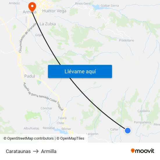 Carataunas to Armilla map