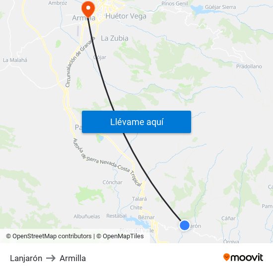 Lanjarón to Armilla map