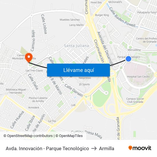 Avda. Innovación - Parque Tecnológico to Armilla map