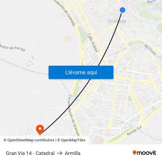 Gran Vía 14 - Catedral to Armilla map