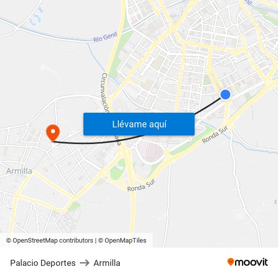 Palacio Deportes to Armilla map