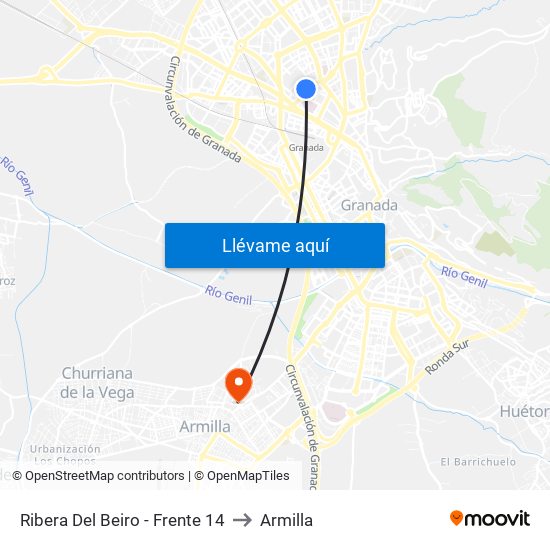 Ribera Del Beiro - Frente 14 to Armilla map