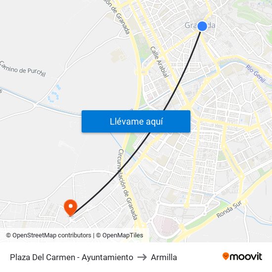 Plaza Del Carmen - Ayuntamiento to Armilla map