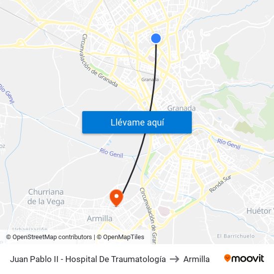 Juan Pablo II - Hospital De Traumatología to Armilla map