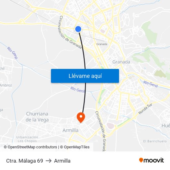 Ctra. Málaga 69 to Armilla map