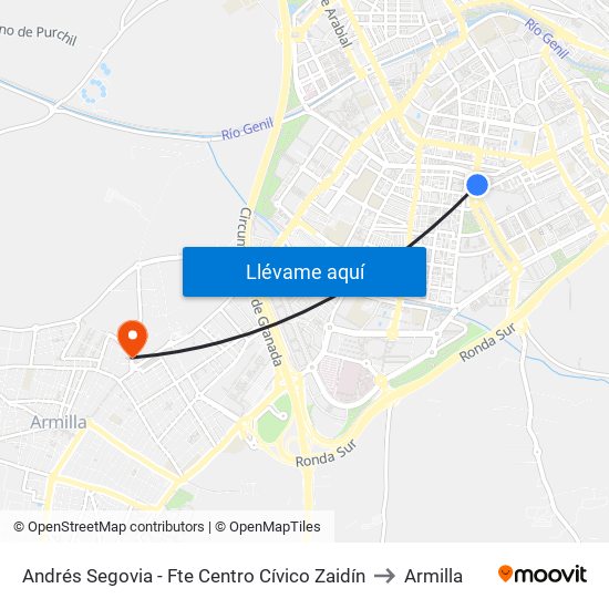 Andrés Segovia - Fte Centro Cívico Zaidín to Armilla map