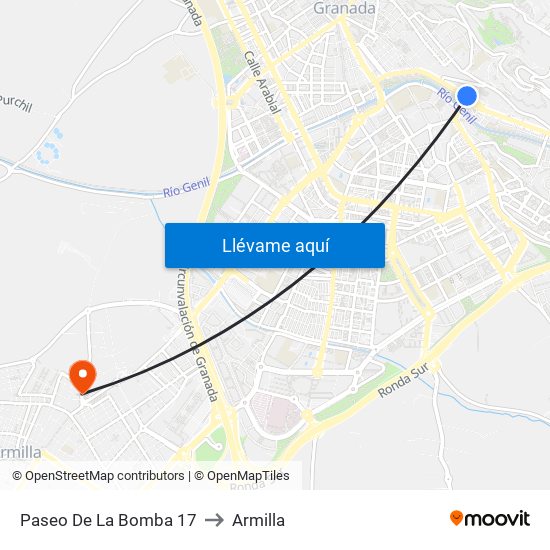 Paseo De La Bomba 17 to Armilla map