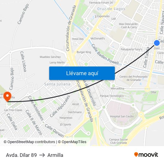 Avda. Dílar 89 to Armilla map
