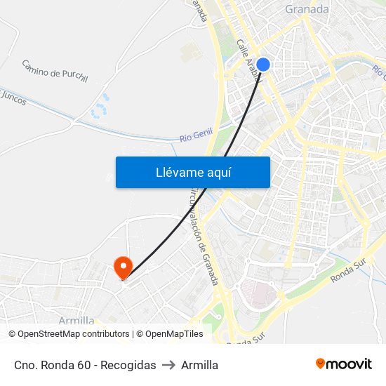 Cno. Ronda 60 - Recogidas to Armilla map