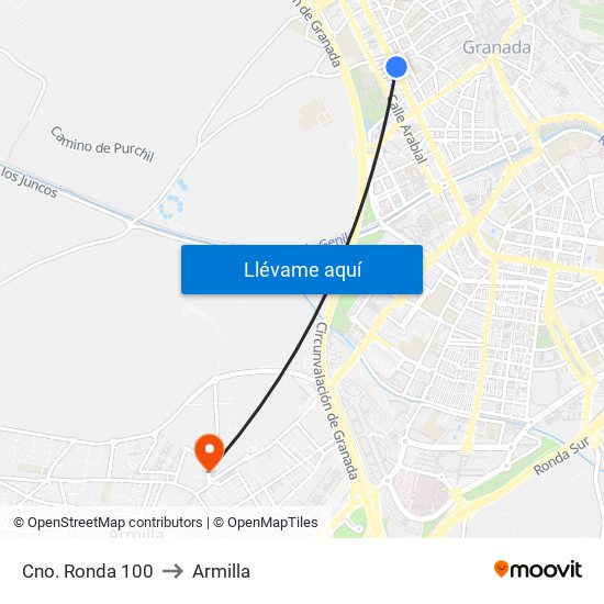 Cno. Ronda 100 to Armilla map