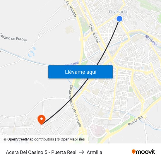 Acera Del Casino 5 - Puerta Real to Armilla map