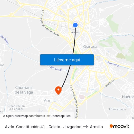 Avda. Constitución 41 - Caleta - Juzgados to Armilla map