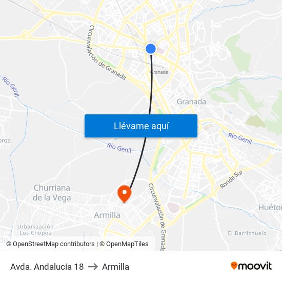 Avda. Andalucía 18 to Armilla map