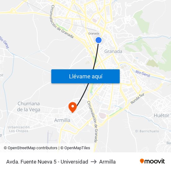 Avda. Fuente Nueva 5 - Universidad to Armilla map