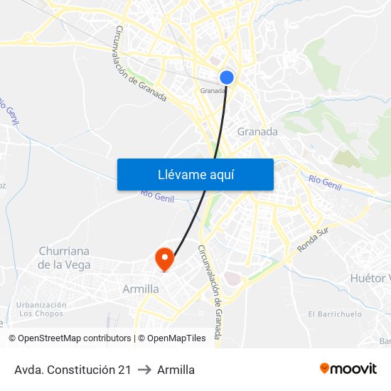 Avda. Constitución 21 to Armilla map