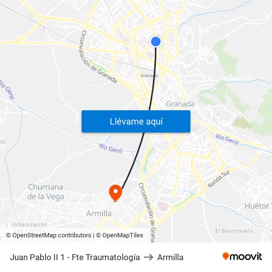 Juan Pablo II 1 - Fte Traumatología to Armilla map