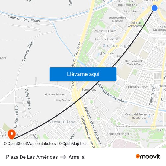 Plaza De Las Américas to Armilla map