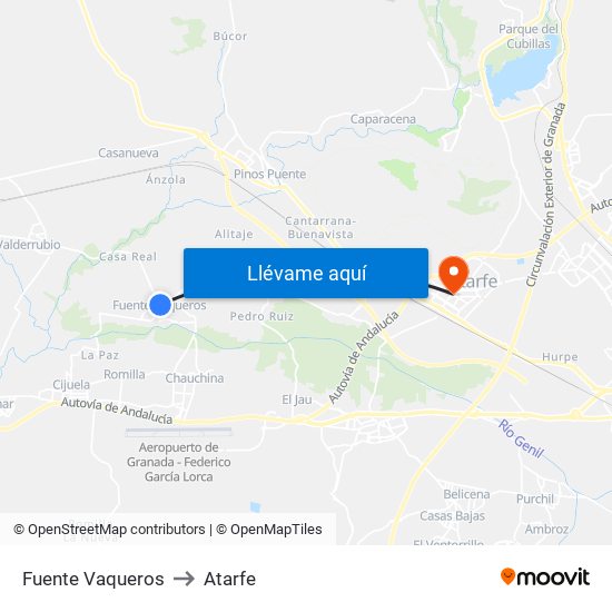 Fuente Vaqueros to Atarfe map