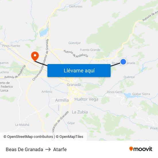 Beas De Granada to Atarfe map