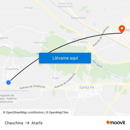 Chauchina to Atarfe map