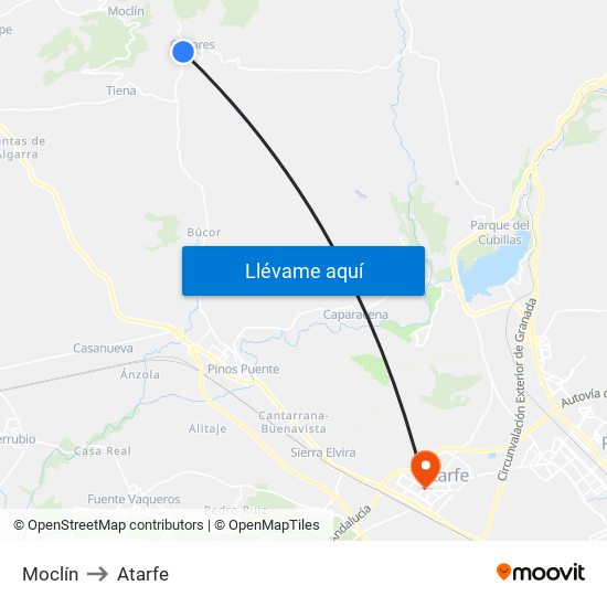 Moclín to Atarfe map