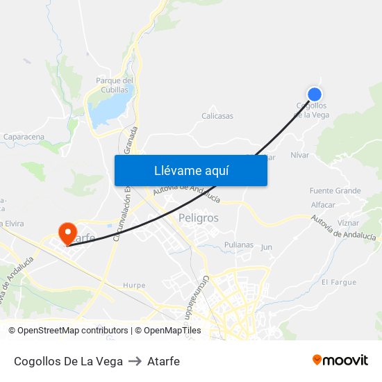 Cogollos De La Vega to Atarfe map