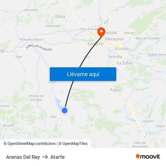 Arenas Del Rey to Atarfe map