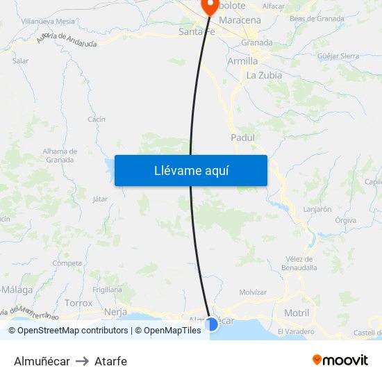 Almuñécar to Atarfe map